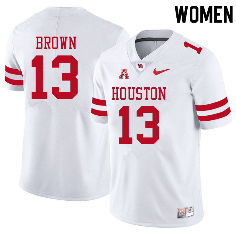 Women #13 Samuel Brown Houston Cougars College Football Jerseys Sale-White - Click Image to Close
